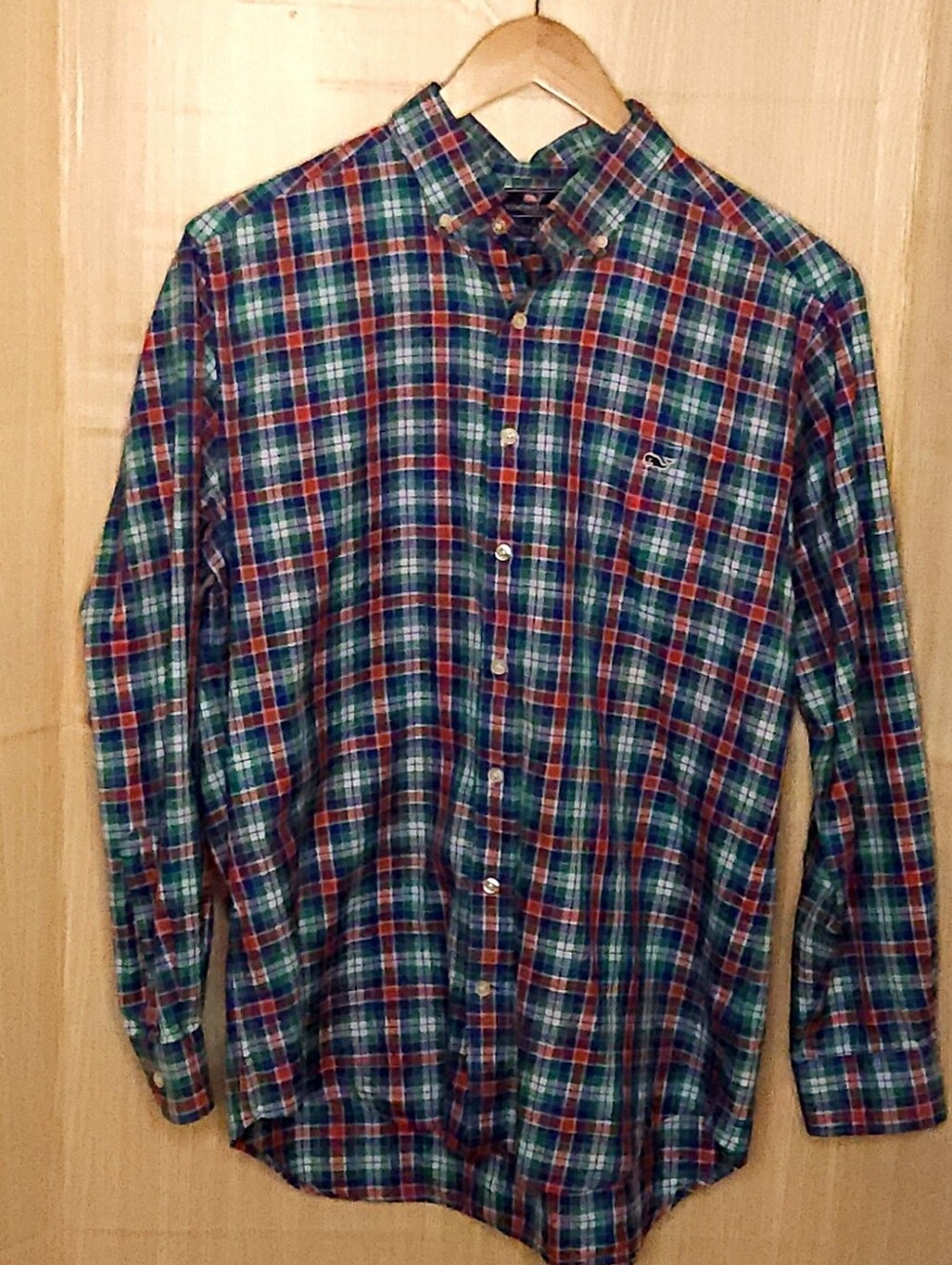 Vineyard Vines men’s green red blue plaid Slim Fit Tucker Shirt button down larg